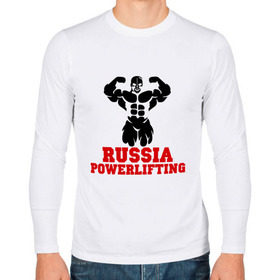 Мужской лонгслив хлопок с принтом Russia Powerlifting в Новосибирске, 100% хлопок |  | Тематика изображения на принте: 