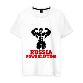 Мужская футболка хлопок с принтом Russia Powerlifting в Новосибирске, 100% хлопок | прямой крой, круглый вырез горловины, длина до линии бедер, слегка спущенное плечо. | Тематика изображения на принте: 