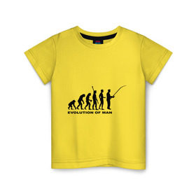 Детская футболка хлопок с принтом Рыбак. Эволюция в Новосибирске, 100% хлопок | круглый вырез горловины, полуприлегающий силуэт, длина до линии бедер | рыба | рыбак | рыбалка | удочка | эволюция