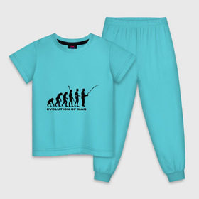Детская пижама хлопок с принтом Рыбак. Эволюция в Новосибирске, 100% хлопок |  брюки и футболка прямого кроя, без карманов, на брюках мягкая резинка на поясе и по низу штанин
 | Тематика изображения на принте: рыба | рыбак | рыбалка | удочка | эволюция