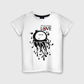 Детская футболка хлопок с принтом Влюбленная медуза в Новосибирске, 100% хлопок | круглый вырез горловины, полуприлегающий силуэт, длина до линии бедер | love | влюбленная медуза | любовь | медуза