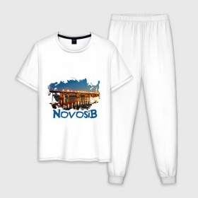 Мужская пижама хлопок с принтом Novosib print в Новосибирске, 100% хлопок | брюки и футболка прямого кроя, без карманов, на брюках мягкая резинка на поясе и по низу штанин
 | Тематика изображения на принте: город | города | мост | новосиб | новосибирск | нск