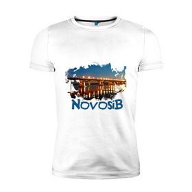 Мужская футболка премиум с принтом Novosib print в Новосибирске, 92% хлопок, 8% лайкра | приталенный силуэт, круглый вырез ворота, длина до линии бедра, короткий рукав | Тематика изображения на принте: город | города | мост | новосиб | новосибирск | нск