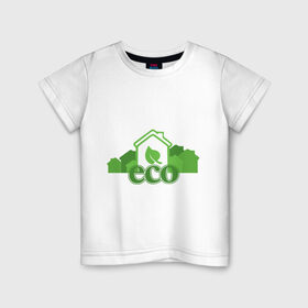 Детская футболка хлопок с принтом eco в Новосибирске, 100% хлопок | круглый вырез горловины, полуприлегающий силуэт, длина до линии бедер | eco | зеленые технологии | зелень | планета | чистота | эко | экология