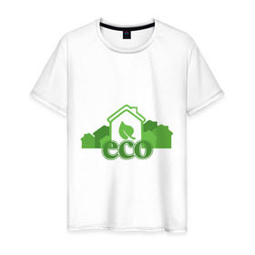 Мужская футболка хлопок с принтом eco в Новосибирске, 100% хлопок | прямой крой, круглый вырез горловины, длина до линии бедер, слегка спущенное плечо. | eco | зеленые технологии | зелень | планета | чистота | эко | экология