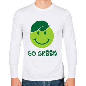 Мужской лонгслив хлопок с принтом Грин смайл в Новосибирске, 100% хлопок |  | Тематика изображения на принте: eco | go green | green | зеленые технологии | зелень | планета | смайл | смайлик | чистота | эко | экология