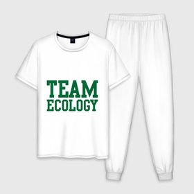 Мужская пижама хлопок с принтом Команда экологов в Новосибирске, 100% хлопок | брюки и футболка прямого кроя, без карманов, на брюках мягкая резинка на поясе и по низу штанин
 | eco | team ecology | зеленые технологии | зелень | планета | чистота | эко | экология