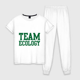 Женская пижама хлопок с принтом Команда экологов в Новосибирске, 100% хлопок | брюки и футболка прямого кроя, без карманов, на брюках мягкая резинка на поясе и по низу штанин | eco | team ecology | зеленые технологии | зелень | планета | чистота | эко | экология