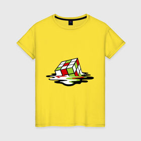 Женская футболка хлопок с принтом Кубик рубика в Новосибирске, 100% хлопок | прямой крой, круглый вырез горловины, длина до линии бедер, слегка спущенное плечо | головоломка | игра | игрушка | кубик рубик