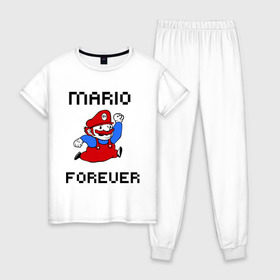 Женская пижама хлопок с принтом Mario forever в Новосибирске, 100% хлопок | брюки и футболка прямого кроя, без карманов, на брюках мягкая резинка на поясе и по низу штанин | nintendo | марио | нинтендо