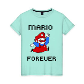 Женская футболка хлопок с принтом Mario forever в Новосибирске, 100% хлопок | прямой крой, круглый вырез горловины, длина до линии бедер, слегка спущенное плечо | nintendo | марио | нинтендо