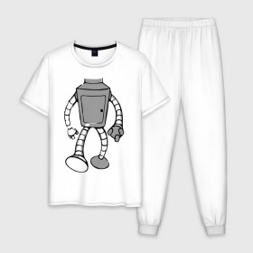 Мужская пижама хлопок с принтом бендэр в Новосибирске, 100% хлопок | брюки и футболка прямого кроя, без карманов, на брюках мягкая резинка на поясе и по низу штанин
 | bender | futurama | бендер | мультики | мультфильмы | футурама