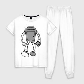 Женская пижама хлопок с принтом бендэр в Новосибирске, 100% хлопок | брюки и футболка прямого кроя, без карманов, на брюках мягкая резинка на поясе и по низу штанин | bender | futurama | бендер | мультики | мультфильмы | футурама