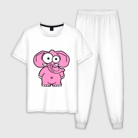 Мужская пижама хлопок с принтом Розовый слон в Новосибирске, 100% хлопок | брюки и футболка прямого кроя, без карманов, на брюках мягкая резинка на поясе и по низу штанин
 | смешной