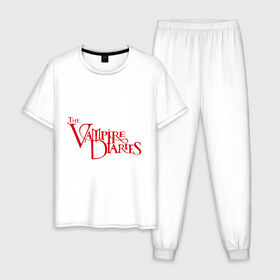 Мужская пижама хлопок с принтом The Vampire Diaries в Новосибирске, 100% хлопок | брюки и футболка прямого кроя, без карманов, на брюках мягкая резинка на поясе и по низу штанин
 | the vampire diaries | дневники вампира | лого | логотип | сериалы | тв