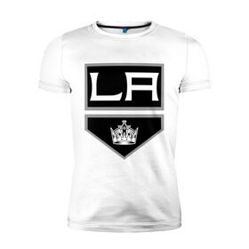 Мужская футболка премиум с принтом Los Angeles Kings - Лос Анджелес в Новосибирске, 92% хлопок, 8% лайкра | приталенный силуэт, круглый вырез ворота, длина до линии бедра, короткий рукав | la | los angeles kings | nhl | кубок стенли | лос анджелес кингс | нхл | хоккей
