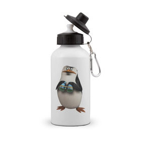 Бутылка спортивная с принтом Пингвин с биноклем в Новосибирске, металл | емкость — 500 мл, в комплекте две пластиковые крышки и карабин для крепления | Тематика изображения на принте: пингвин