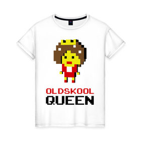 Женская футболка хлопок с принтом Oldskool Queen в Новосибирске, 100% хлопок | прямой крой, круглый вырез горловины, длина до линии бедер, слегка спущенное плечо | 