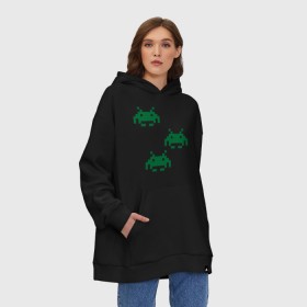 Худи SuperOversize хлопок с принтом Space invaders 8 bit в Новосибирске, 70% хлопок, 30% полиэстер, мягкий начес внутри | карман-кенгуру, эластичная резинка на манжетах и по нижней кромке, двухслойный капюшон
 | 8 bit | 8 бит | 8bit | 8бит | space invaders | космические захватчики