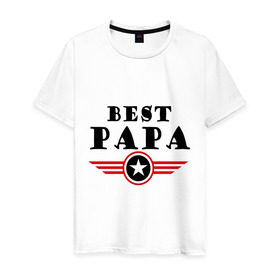 Мужская футболка хлопок с принтом Best papa logo в Новосибирске, 100% хлопок | прямой крой, круглый вырез горловины, длина до линии бедер, слегка спущенное плечо. | Тематика изображения на принте: best papa logo | мужу | отец | папа | папе | подарок папе | самые лучшие