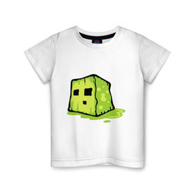Детская футболка хлопок с принтом Slime в Новосибирске, 100% хлопок | круглый вырез горловины, полуприлегающий силуэт, длина до линии бедер | minecraft | игры | кубик | майнкрафт | смайлик