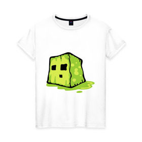 Женская футболка хлопок с принтом Slime в Новосибирске, 100% хлопок | прямой крой, круглый вырез горловины, длина до линии бедер, слегка спущенное плечо | minecraft | игры | кубик | майнкрафт | смайлик