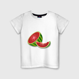 Детская футболка хлопок с принтом арбузик в Новосибирске, 100% хлопок | круглый вырез горловины, полуприлегающий силуэт, длина до линии бедер | Тематика изображения на принте: арбуз | арбузная долька | вкусное | девушкам | фрукты | фрукты и ягоды