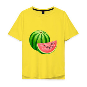 Мужская футболка хлопок Oversize с принтом Арбуз и долька в Новосибирске, 100% хлопок | свободный крой, круглый ворот, “спинка” длиннее передней части | арбуз | вкусное | девушкам | долька | фрукты | фрукты и ягоды