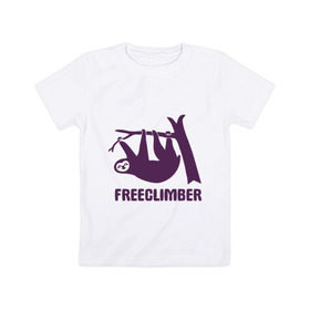 Детская футболка хлопок с принтом Freeclimber в Новосибирске, 100% хлопок | круглый вырез горловины, полуприлегающий силуэт, длина до линии бедер | climb | freeclimber | альпинизм | альпинисты | горы | скалолазанье | скалолазы | спорт