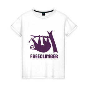 Женская футболка хлопок с принтом Freeclimber в Новосибирске, 100% хлопок | прямой крой, круглый вырез горловины, длина до линии бедер, слегка спущенное плечо | climb | freeclimber | альпинизм | альпинисты | горы | скалолазанье | скалолазы | спорт