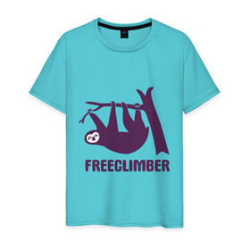 Мужская футболка хлопок с принтом Freeclimber в Новосибирске, 100% хлопок | прямой крой, круглый вырез горловины, длина до линии бедер, слегка спущенное плечо. | climb | freeclimber | альпинизм | альпинисты | горы | скалолазанье | скалолазы | спорт