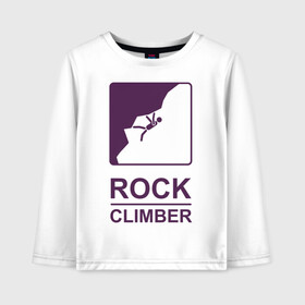 Детский лонгслив хлопок с принтом Rock climber в Новосибирске, 100% хлопок | круглый вырез горловины, полуприлегающий силуэт, длина до линии бедер | Тематика изображения на принте: climb | rock climber | альпинизм | альпинисты | горы | путь | скалолазанье | скалолазы | спорт