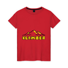 Женская футболка хлопок с принтом Альпинист_Climber в Новосибирске, 100% хлопок | прямой крой, круглый вырез горловины, длина до линии бедер, слегка спущенное плечо | 
