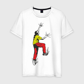 Мужская футболка хлопок с принтом Альпинист карабкается в Новосибирске, 100% хлопок | прямой крой, круглый вырез горловины, длина до линии бедер, слегка спущенное плечо. | climb | альпинизм | альпинисты | горы | путь | скалолазанье | скалолазы | спорт