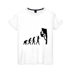 Женская футболка хлопок с принтом Эволюция альпиниста в Новосибирске, 100% хлопок | прямой крой, круглый вырез горловины, длина до линии бедер, слегка спущенное плечо | climb | climber | альпинизм | альпинист | альпинисты | горы | путь | скалолазанье | скалолазы | спорт | эволюция