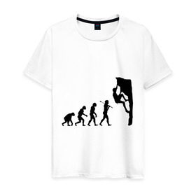 Мужская футболка хлопок с принтом Эволюция альпиниста в Новосибирске, 100% хлопок | прямой крой, круглый вырез горловины, длина до линии бедер, слегка спущенное плечо. | climb | climber | альпинизм | альпинист | альпинисты | горы | путь | скалолазанье | скалолазы | спорт | эволюция