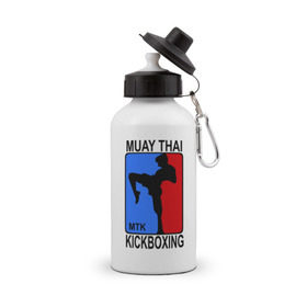 Бутылка спортивная с принтом Muay Thai Kickboxing в Новосибирске, металл | емкость — 500 мл, в комплекте две пластиковые крышки и карабин для крепления | Тематика изображения на принте: кикбоксинг | муай тай