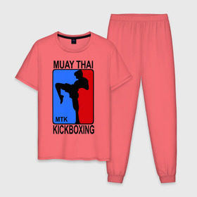 Мужская пижама хлопок с принтом Muay Thai Kickboxing в Новосибирске, 100% хлопок | брюки и футболка прямого кроя, без карманов, на брюках мягкая резинка на поясе и по низу штанин
 | кикбоксинг | муай тай