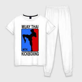 Женская пижама хлопок с принтом Muay Thai Kickboxing в Новосибирске, 100% хлопок | брюки и футболка прямого кроя, без карманов, на брюках мягкая резинка на поясе и по низу штанин | кикбоксинг | муай тай