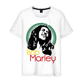 Мужская футболка хлопок с принтом Saint Bob Marley в Новосибирске, 100% хлопок | прямой крой, круглый вырез горловины, длина до линии бедер, слегка спущенное плечо. | bob marley | saint bob marley | боб марли | музыка | регги