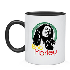 Кружка двухцветная с принтом Saint Bob Marley в Новосибирске, керамика | объем — 330 мл, диаметр — 80 мм. Цветная ручка и кайма сверху, в некоторых цветах — вся внутренняя часть | Тематика изображения на принте: bob marley | saint bob marley | боб марли | музыка | регги