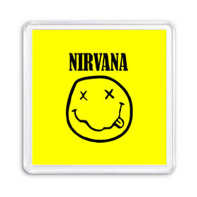 Магнит 55*55 с принтом Nirvana logo в Новосибирске, Пластик | Размер: 65*65 мм; Размер печати: 55*55 мм | Тематика изображения на принте: cobain | nirvana | rock | smells like teen spirit | кобейн | нирвана | рок