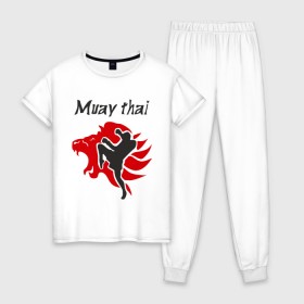 Женская пижама хлопок с принтом Muay thai в Новосибирске, 100% хлопок | брюки и футболка прямого кроя, без карманов, на брюках мягкая резинка на поясе и по низу штанин | муай тай
