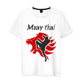 Мужская футболка хлопок с принтом Muay thai в Новосибирске, 100% хлопок | прямой крой, круглый вырез горловины, длина до линии бедер, слегка спущенное плечо. | муай тай