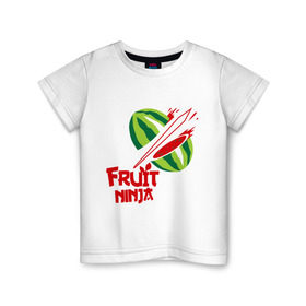 Детская футболка хлопок с принтом Fruit Ninja в Новосибирске, 100% хлопок | круглый вырез горловины, полуприлегающий силуэт, длина до линии бедер | fruit ninja | арбуз | игры | ниндзя | разное | фрукт