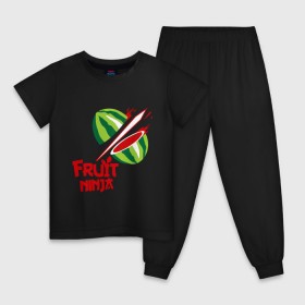 Детская пижама хлопок с принтом Fruit Ninja в Новосибирске, 100% хлопок |  брюки и футболка прямого кроя, без карманов, на брюках мягкая резинка на поясе и по низу штанин
 | Тематика изображения на принте: fruit ninja | арбуз | игры | ниндзя | разное | фрукт