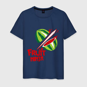 Мужская футболка хлопок с принтом Fruit Ninja в Новосибирске, 100% хлопок | прямой крой, круглый вырез горловины, длина до линии бедер, слегка спущенное плечо. | Тематика изображения на принте: fruit ninja | арбуз | игры | ниндзя | разное | фрукт