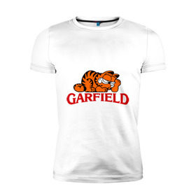 Мужская футболка премиум с принтом Гарфилд (Garfield) в Новосибирске, 92% хлопок, 8% лайкра | приталенный силуэт, круглый вырез ворота, длина до линии бедра, короткий рукав | garfild | кот | котяра | мультик | мультфильм