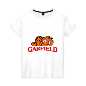 Женская футболка хлопок с принтом Гарфилд (Garfield) в Новосибирске, 100% хлопок | прямой крой, круглый вырез горловины, длина до линии бедер, слегка спущенное плечо | garfild | кот | котяра | мультик | мультфильм