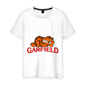 Мужская футболка хлопок с принтом Гарфилд (Garfield) в Новосибирске, 100% хлопок | прямой крой, круглый вырез горловины, длина до линии бедер, слегка спущенное плечо. | garfild | кот | котяра | мультик | мультфильм